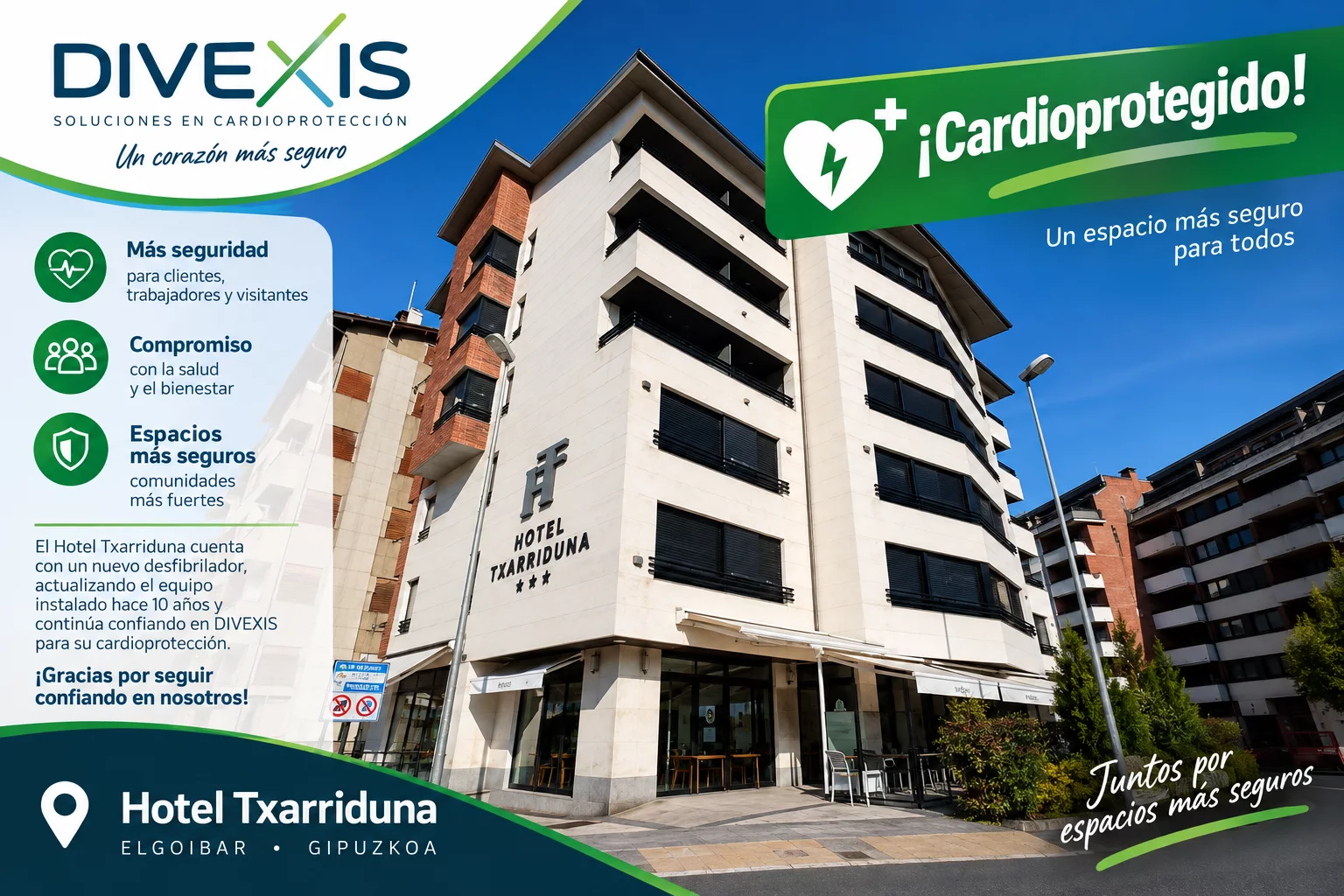 El Hotel Txarriduna de Elgoibar renueva su desfibrilador y continúa confiando en DIVEXIS